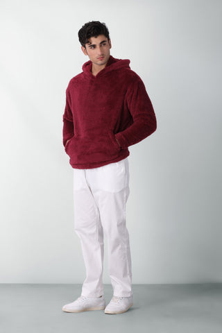 Teddy Fur Hoodie in Rosewood