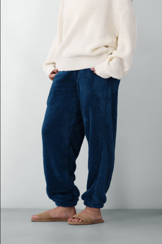Teddy Fur Bottoms in Navy Blue