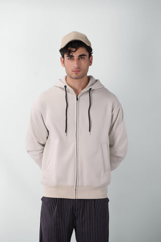 Bulky Zip-up Hoodie in Stone