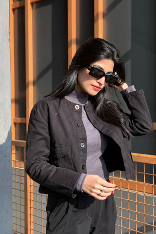 Round Neck Jacket in Black