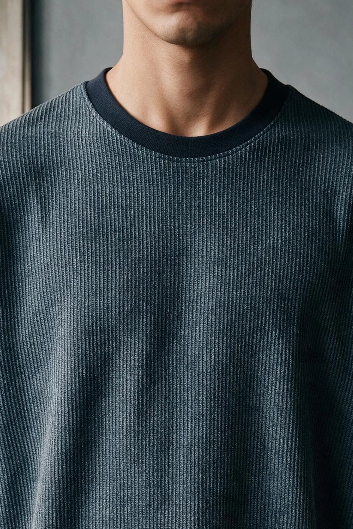 Jacquard Knit T-shirt / BLUE MELANGE TEE ATTIR-MEN