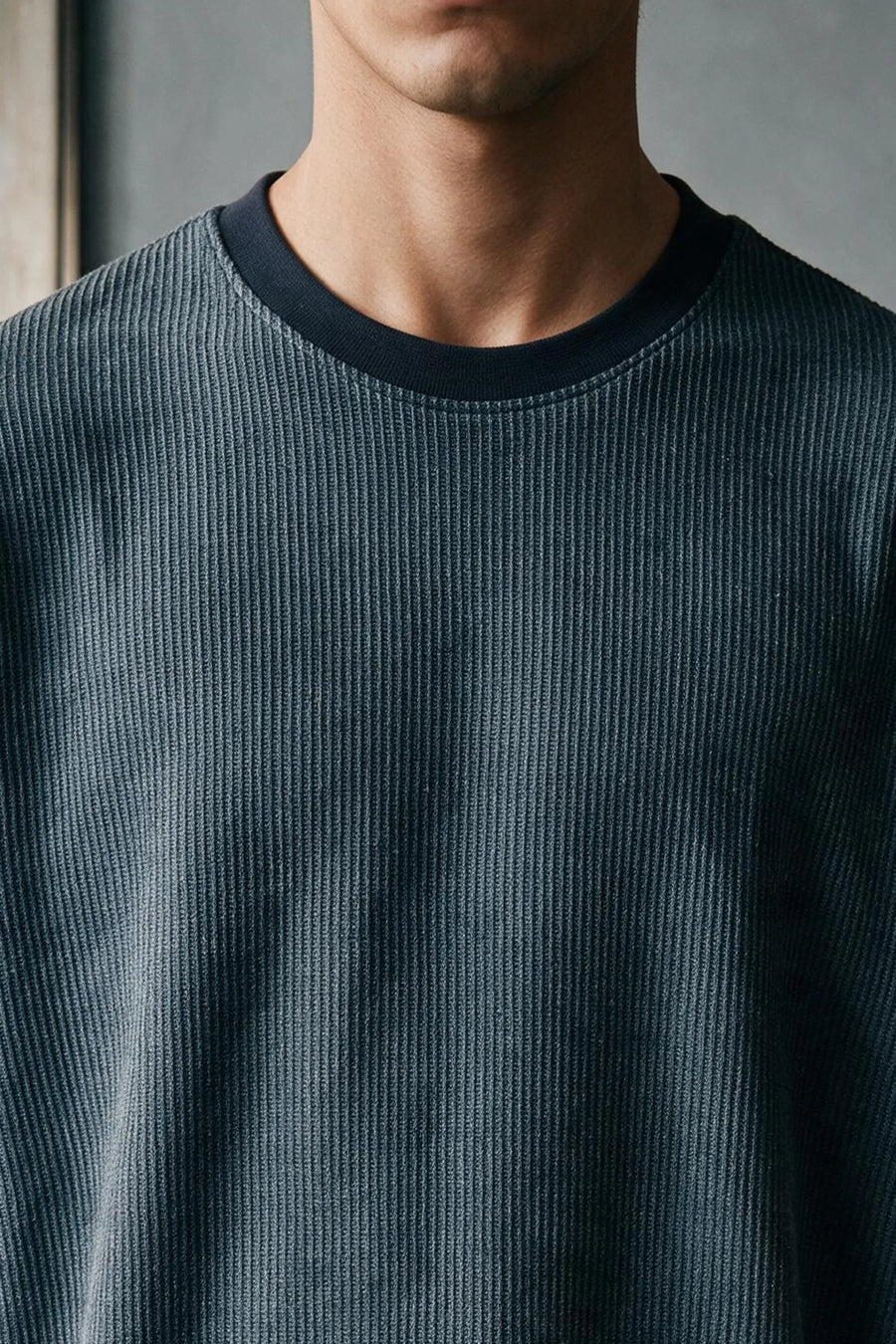 Jacquard Knit T-shirt /  BLUE MELANGE