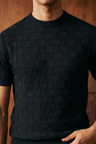 Tubular-Knit Crew Neck in Ink Black