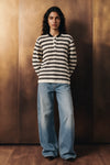 Crochet Knit Henley Shirt / OFF WHITE HENLEY ATTIR-WOMEN