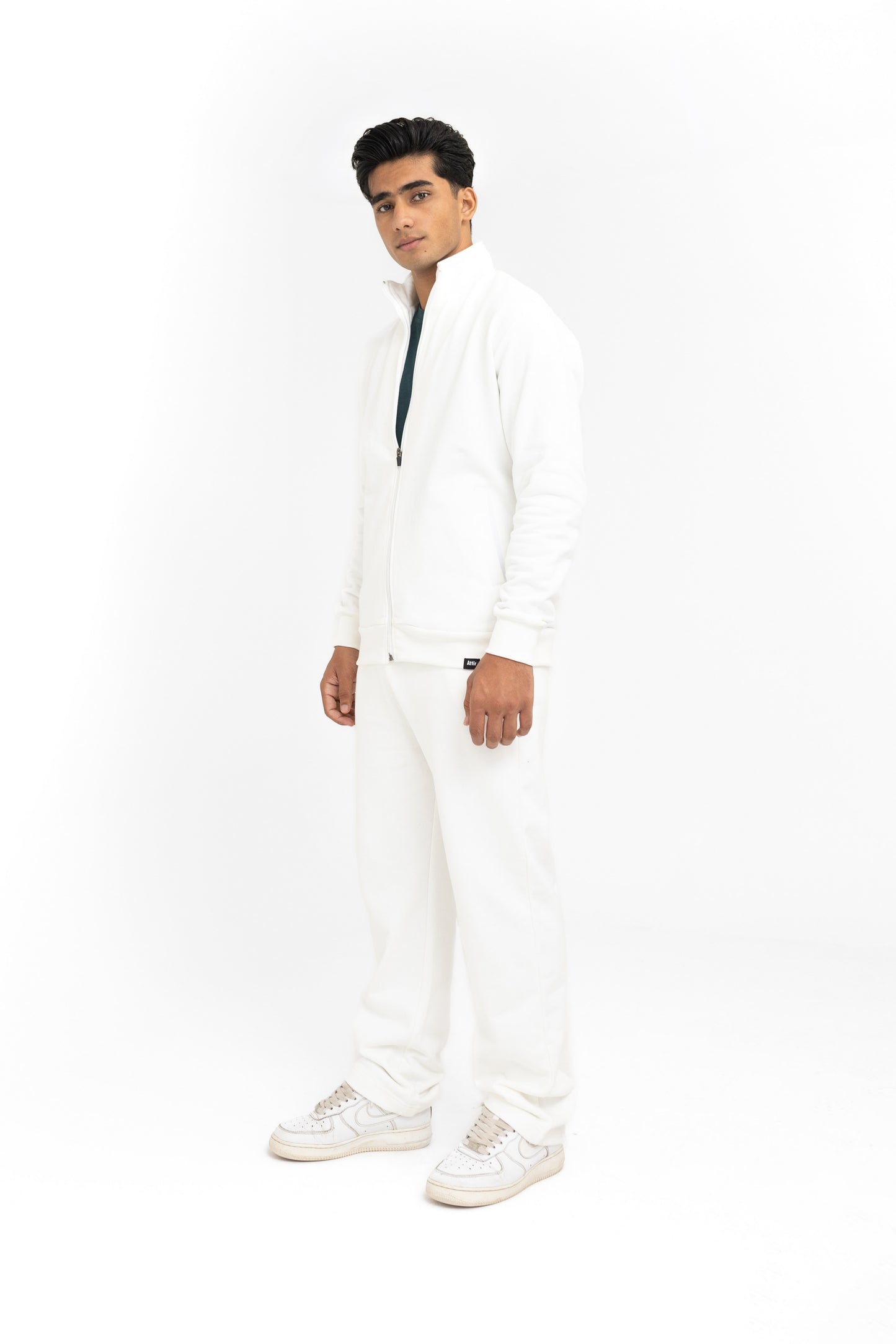 Mock Neck Jacket in White Terry