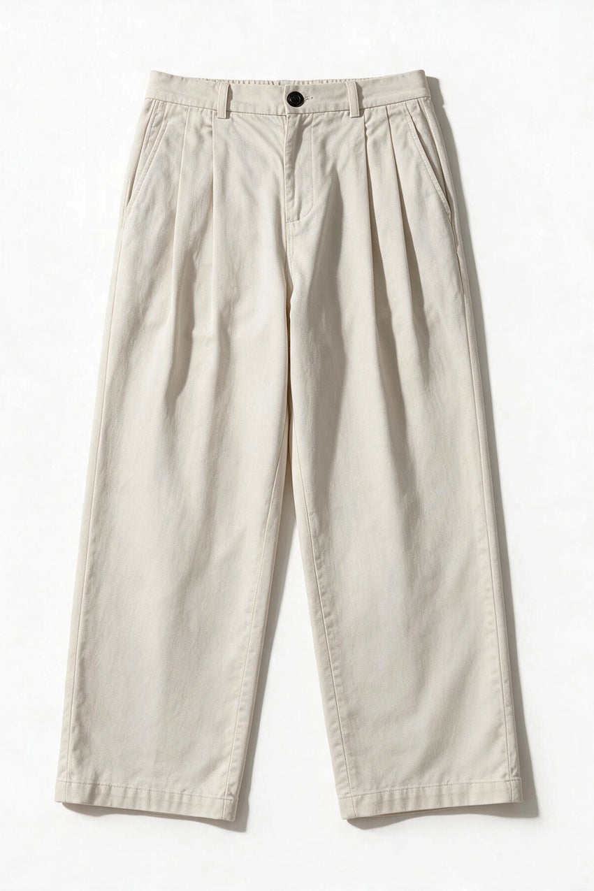 Relaxed Double Pleats Twill Pant / GREY PANT ATTIR-MEN