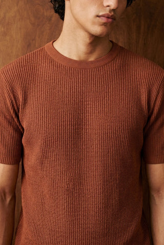 Tuck-Knit Crew Neck in Rust Orange
