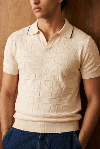 Tubular-Knit Polo Shirt in Cream