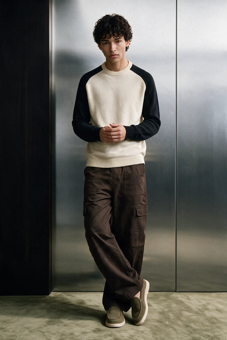 Raglan Knit Sweater / BLACK & CREAM