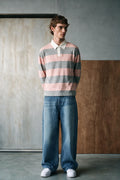 Striped Polo Shirt with Contrast Detail / PINK & GREY RUGBYPOLO ATTIR-UNISEX