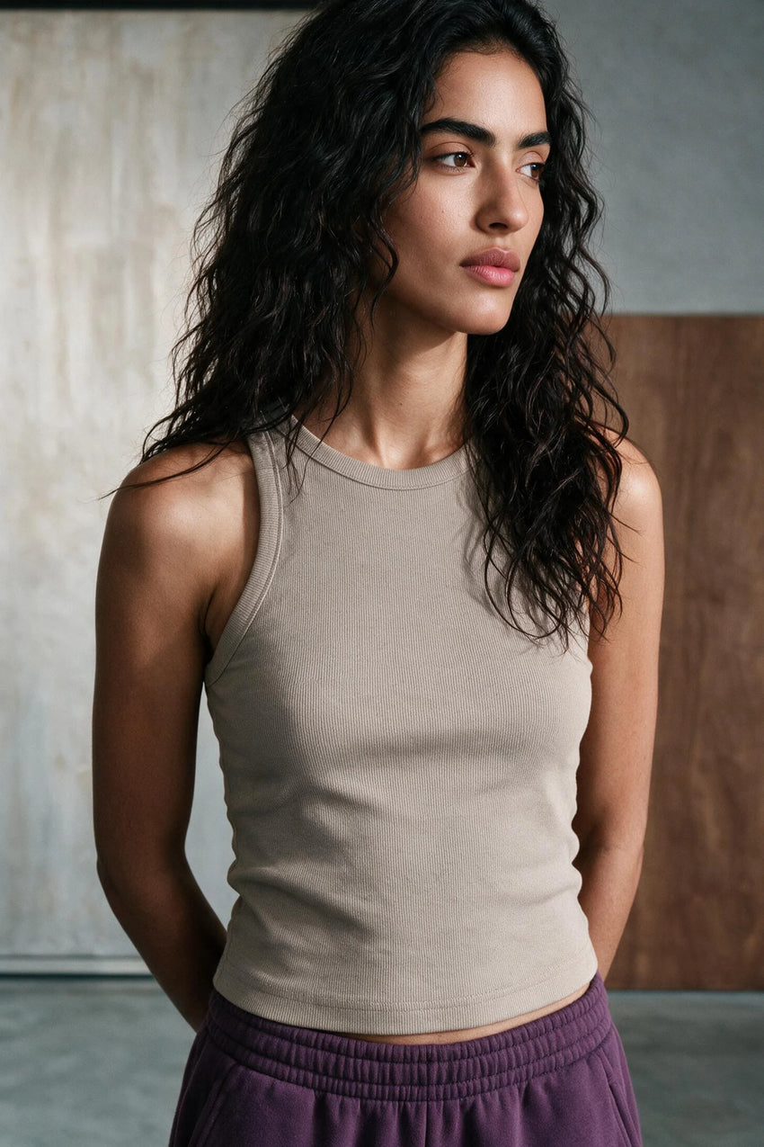 Rib-Knit Tank Top in Camel / CAMEL TANKTOP ATTIR-WOMEN