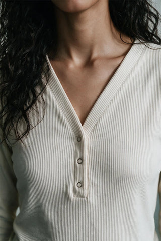 Long Sleeve V-neck Henley HENLEY ATTIR-WOMEN