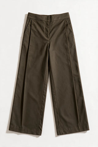 Reverse Pleated Twill Pants / DARK OLIVE PANT ATTIR-WOMEN