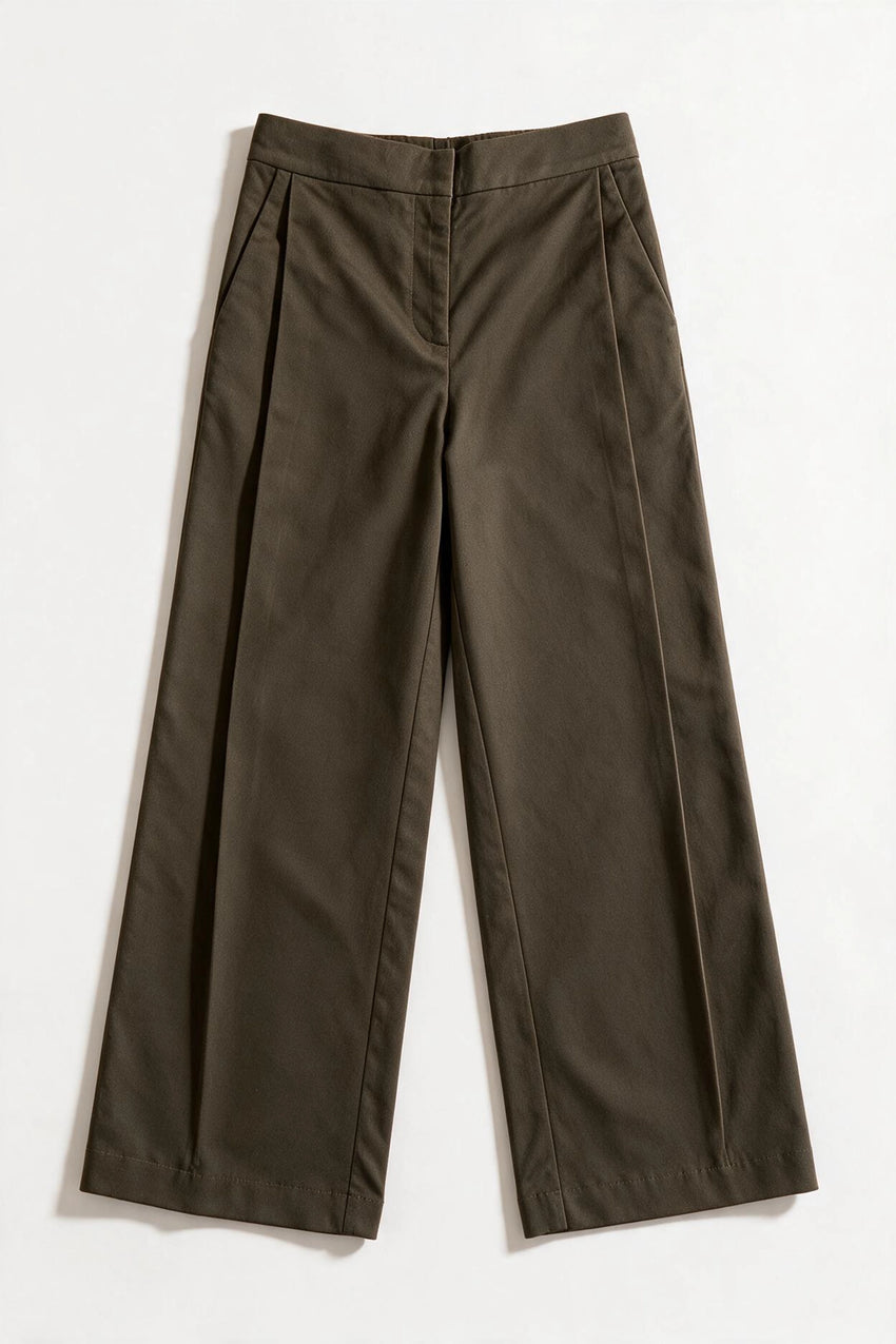Reverse Pleated Twill Pants / DARK OLIVE PANT ATTIR-WOMEN