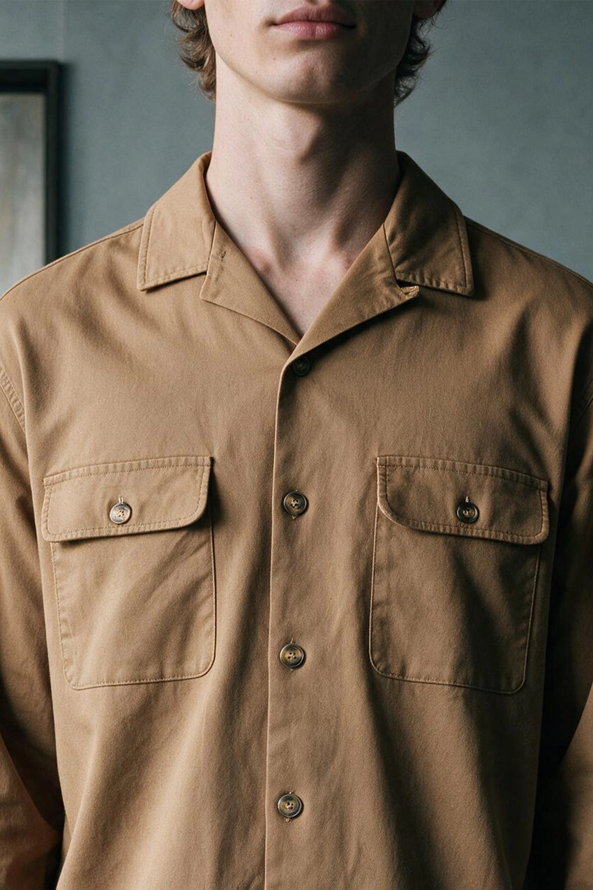 Camp Collar Twill Shacket / BROWN OVERSHIRT ATTIR-MEN