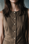 Sleeveless Twill Vest / DARK OLIVE VEST ATTIR-WOMEN