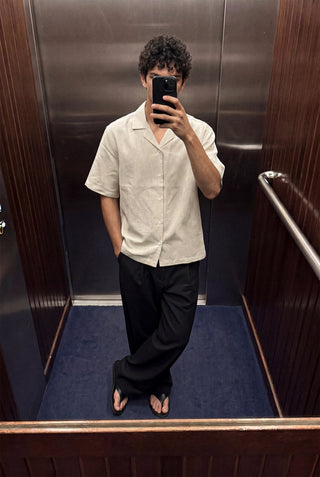 Relaxed Fit Camp Collar Shirt in Cream