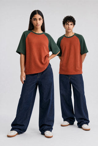 Waffle Textured Raglan T-shirt in Rust