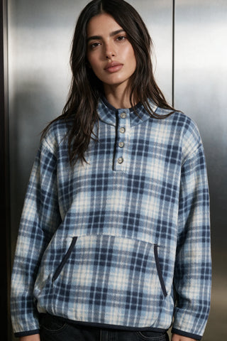 Flannel Mock Neck / BLUE FLANNEL MOCKNECK ATTIR-WOMEN