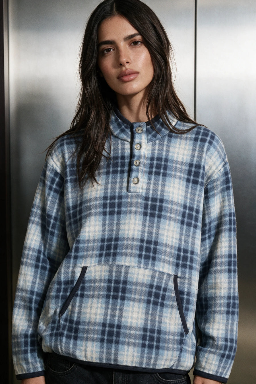 Flannel Mock Neck / BLUE FLANNEL