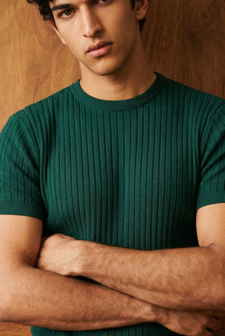 Rib-Knit Crew Neck in Brunswick Green