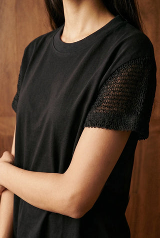 Crochet Detail Boxy Tee in Black