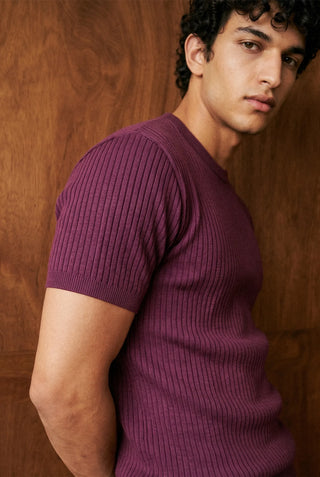 Rib-Knit Crew Neck in Plum