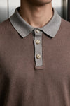 Contrast Knit Polo Sweater / BROWN SWEATER ATTIR-MEN