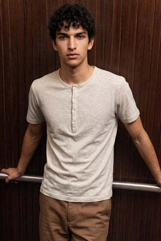 Melange Detail Henley in Cream