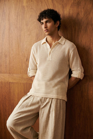 Crochet Polo Shirt in Cream