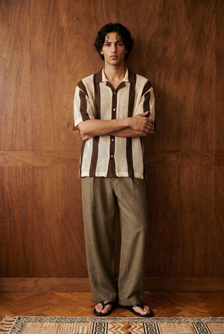 Relaxed Crochet Resort Striped Shirt in Mocha