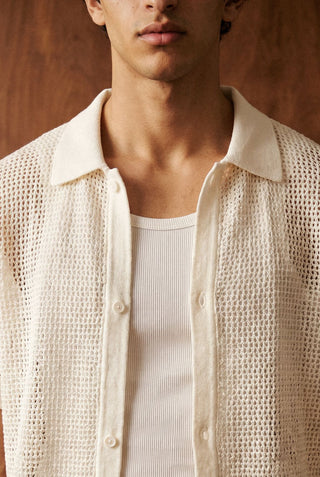 Crochet Button Down Shirt in Cream