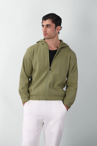 Waffle Textured Elasticated Zipper with Hood