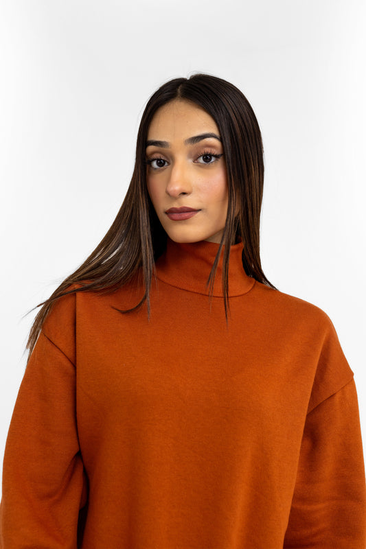 High Mock Oversized Sweat  in Rust Orange