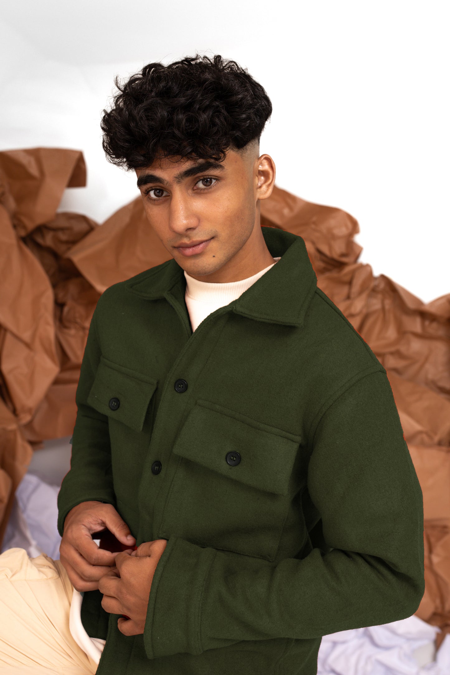 Wool-blend Overshirt in Forest Green