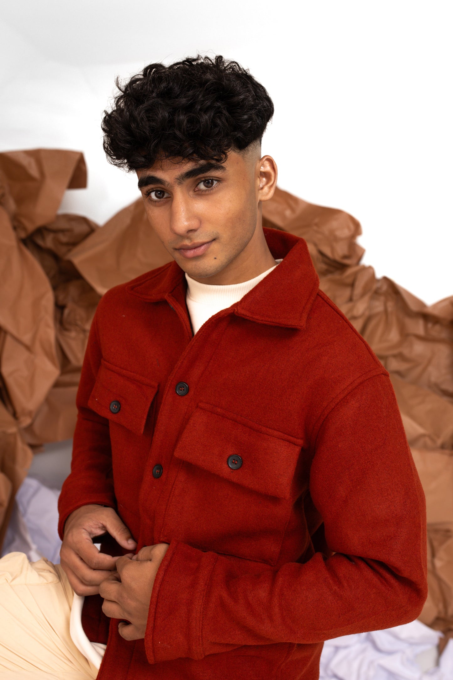 Wool-blend Overshirt in Cardinal Red