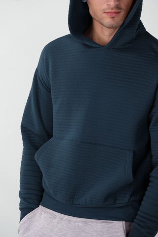 Parallel Quilted Oversized Hoodie in Dark Blue