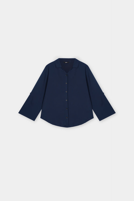 Textured V-collar Shirt in Blue