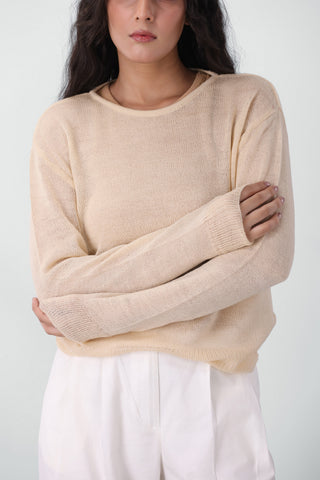 Knitted Sheer Top in Cream