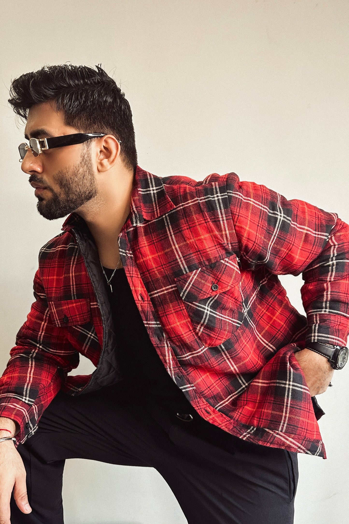 Heavy Flannel Overshirt in Red