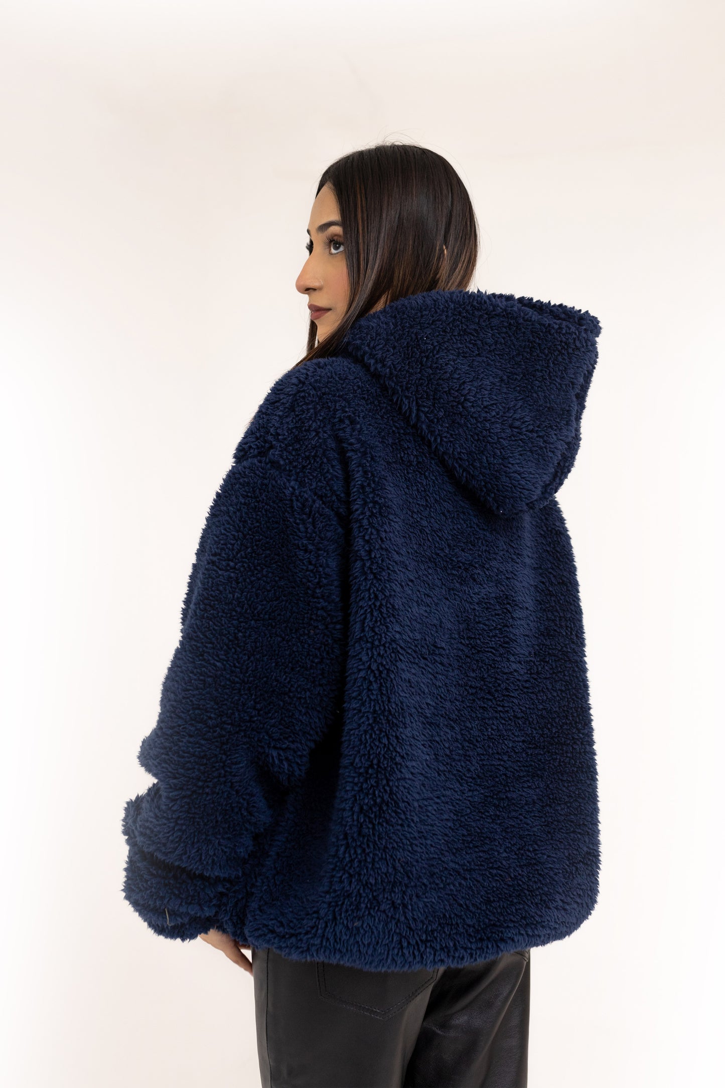 Teddy Fur Oversized Hood in Navy