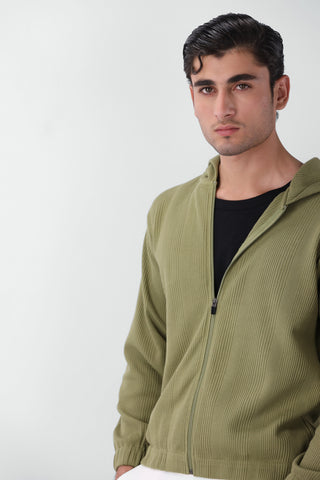 Waffle Textured Elasticated Zipper with Hood
