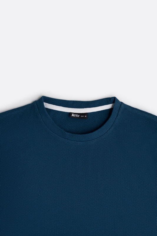 Textured-Knit T-shirt in Pacific Blue