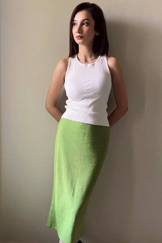 Rib-Knit Midi Skirt in Amazon Green