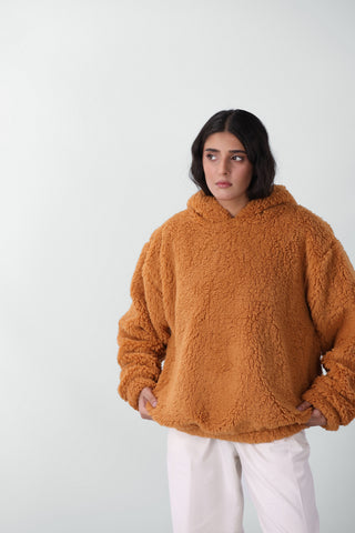 Teddy Fur Oversized Hood in Brown
