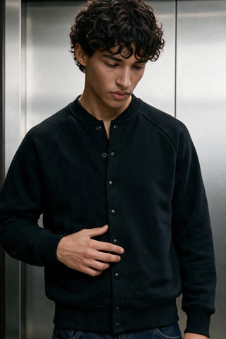 Structured Fleece Button-Up Jacket / BLACK JACKET ATTIR-UNISEX