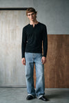 Rib-Knit Henley T-shirt / BLACK HENLEY ATTIR-MEN