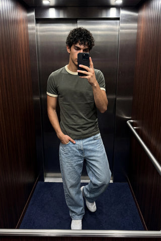Contrast Trims T-shirt in Olive