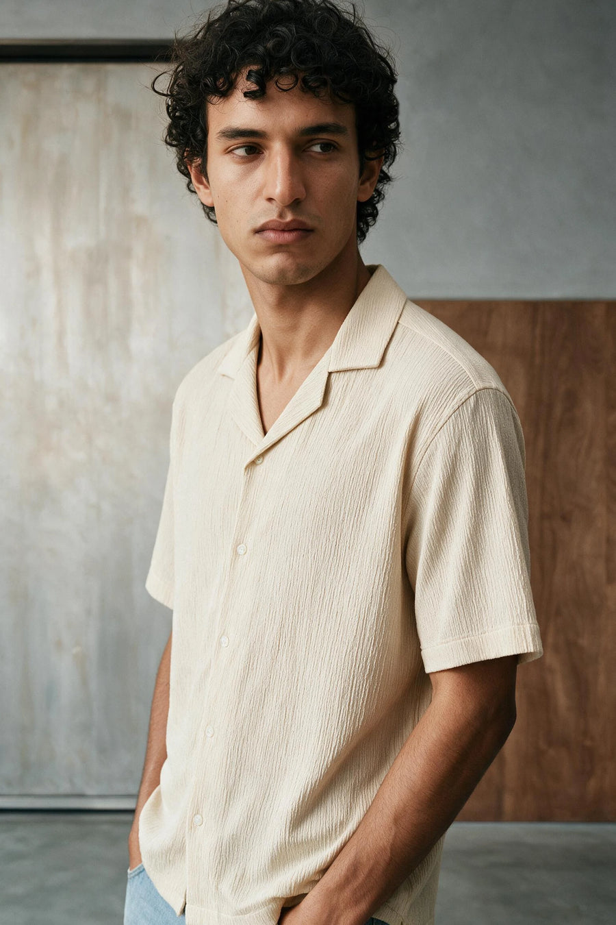 Smock Camp Collar Shirt /  BEIGE