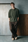 Melange Effect Henley Shirt / GREEN MELANGE HENLEY ATTIR-MEN